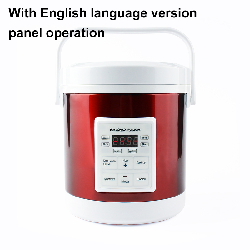 DMWD 12V 24V Mini Car Truck Rice Cooker Soup Porridge Cooking Machine Food Steamer Electric Heating Lunch Box Meal Heater Warmer: English panel red