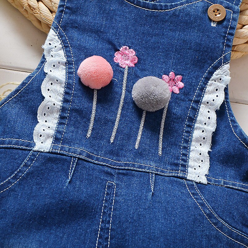 Bibicola pige efterår one-piece jeans tøj baby barn tegneserie mønster jeans bukser pige siamesisk tøj