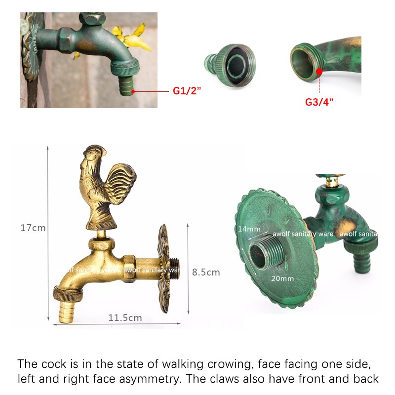 Garden Faucet Art Animal Shape Antique Countryside outdoor Wall Mounted Faucet Brass Washing Machine Cold Water Tap AF6136