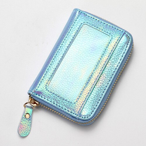 CUIKCA Multi-Card Bag RFID Wallet Card Holders Slim Women Wallet Purse Flash Sequins PU Leather Wallet ID Credit Card Cases: blue