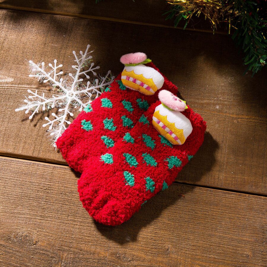 Family Matching Xmas Socks Adults Women Kids Baby Christmas Cosplay Fancy Socks Warm Ankle Socks Thick Furry Socks 1Pcs: Cake / Adults