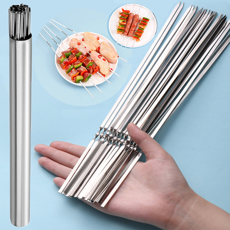 Brocheta de barbacoa de acero inoxidable, brochetas reutilizables para barbacoa, palo de hierro para Kebab para acampar al aire libre, herramientas de Picnic, herramientas de cocina, 10/15 Uds.