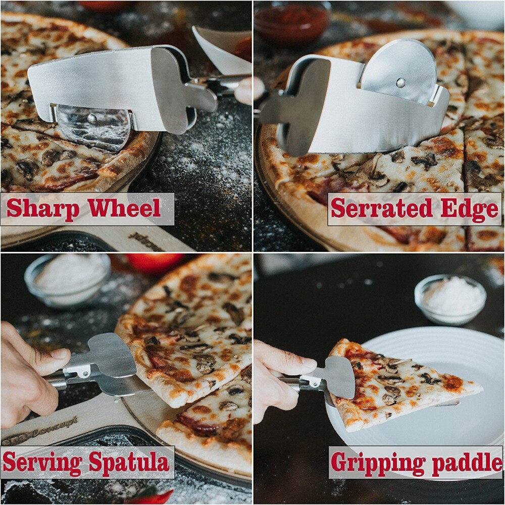 Arrivals 3-in-1 Stainless Steel Pizza Cutter Great Pizza Knife Serving Spatula Multi Kitchen Tools