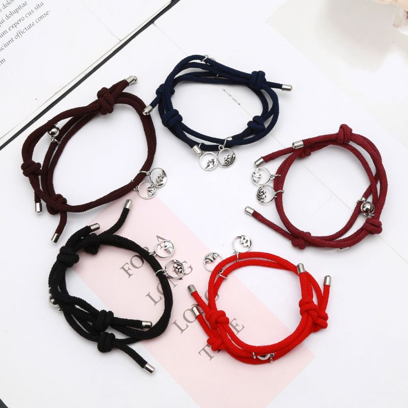 2Pcs Minimalist Lovers Matching Friendship Bracelet Rope Braided Couple Magnetic Distance Bracelet Kit Lover Jewelry