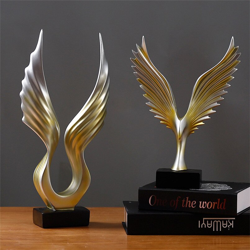Moderne Abstracte Vleugels Veer Standbeeld Desktop Hars Vleugels Ambachten Sculptuur Home Decor Vleugels Beeldje Artware