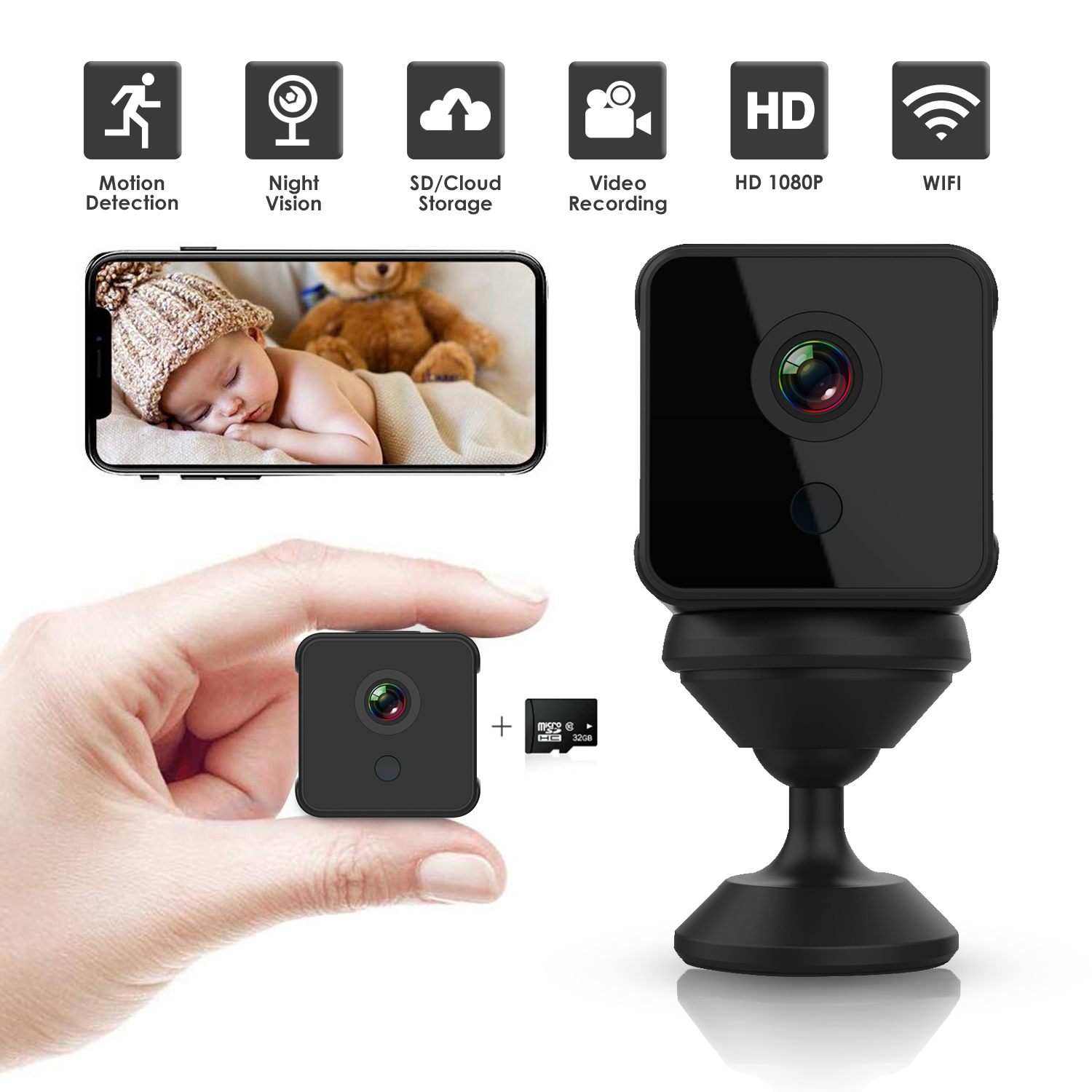Baby Monitor WiFi schreien Alarm IP Kamera kabellos Video Mini Camcorder Nachtsicht Bewegung Erkennung Nocken Recorder Heimat Überwachung