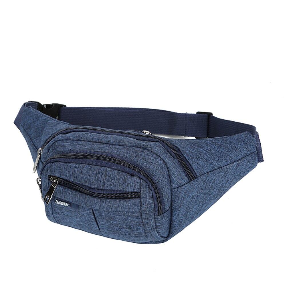 women men waist bag fanny pack Outdoor dual pocket running belt Functional solid zipper Crossbody Bag Chest Phone purse nerka: Blue