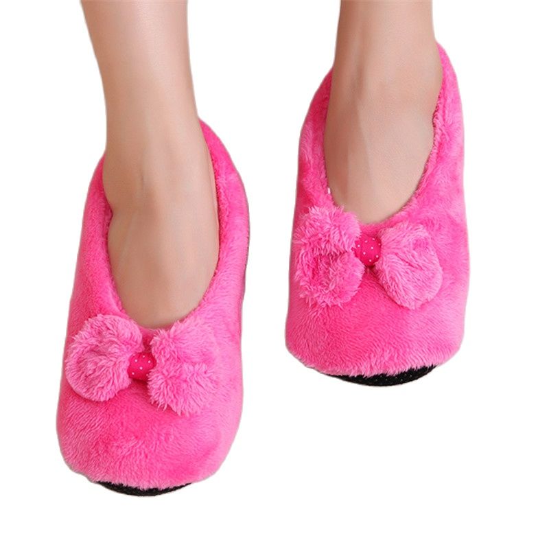 Suihyung Vrouwen Slippers Winter Warm Pluche Indoor Vloer Sokken Zachte Katoenen Schoenen Leuke Boog Dames Bont Slides Home Pluizige Slip op