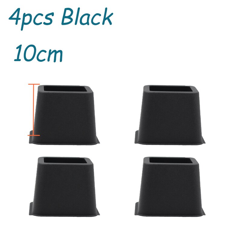 4/8 Pcs Plastic Bed Risers Set Stoel Meubels Lift Blokken Olifant Voeten Meubels Raiser Aid Voor Raising Bed stoel Cups Vierkante: Black10cm x4pcs