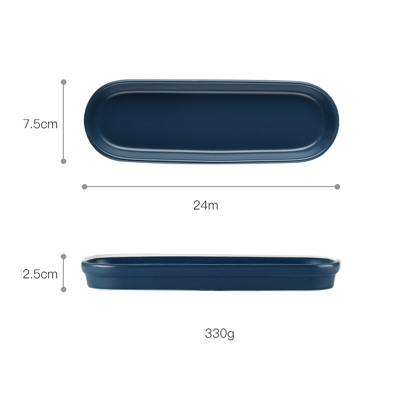 Oval Rectangular Ceramic Plates Pink Simple Long Plate Oven Dish Breakfast Flat Plate European Style Salad Cutlery: Blue