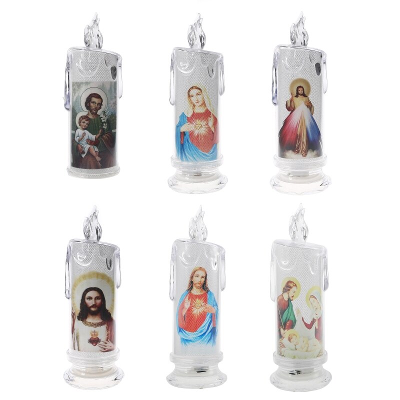 594C Jesus Reines Christus Kerze Lampe Romantische Teelicht Elektronische Flammenlose LED Andacht Gebet Kerzen Licht Religiöse