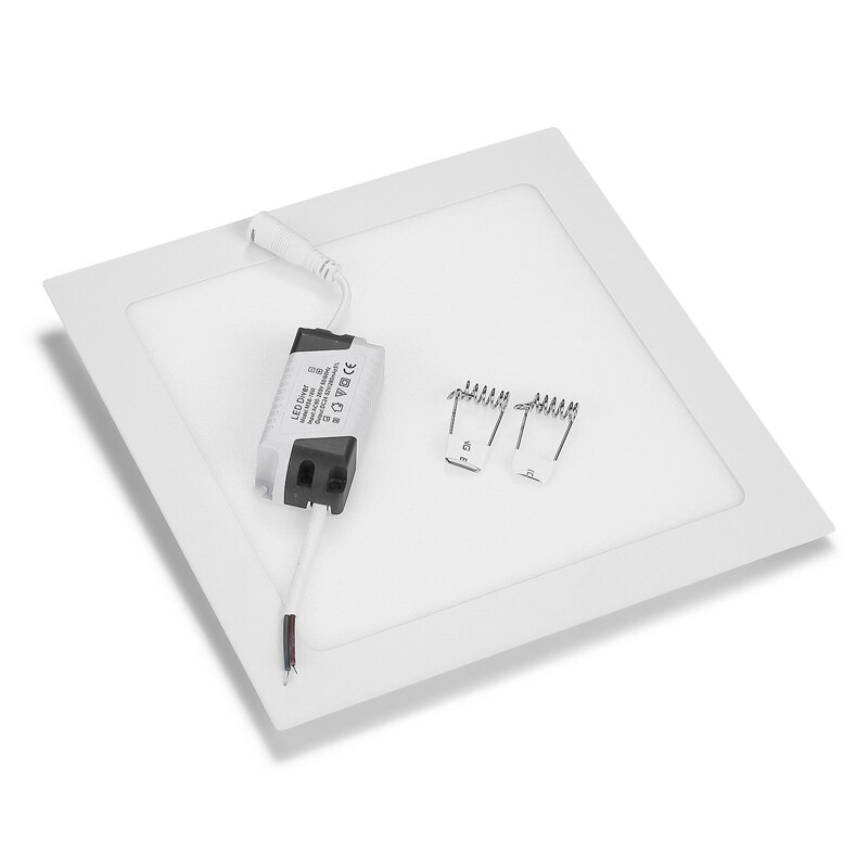 Panel de luz LED cuadrado ultradelgada, 3W, 6W, 9W, 12W, 15W, 18W, con controlador incluido AC85-265V, luz descendente empotrada LED para iluminación de interiores