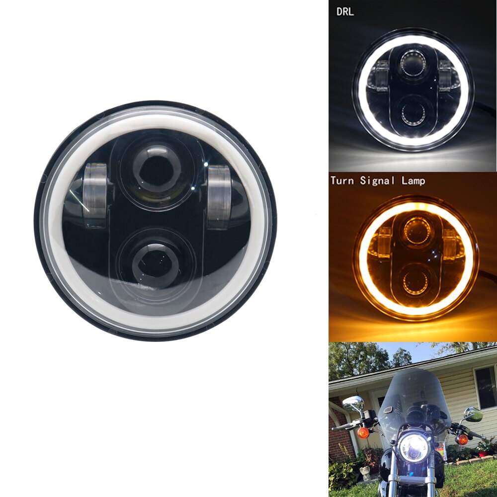 Faro Led de 5,75 pulgadas, anillo de Halo, Ojos de Ángel DRL blancos para Harley Sportster, para Touring, para Super Glide Dyna 5, proyección de 3/4"