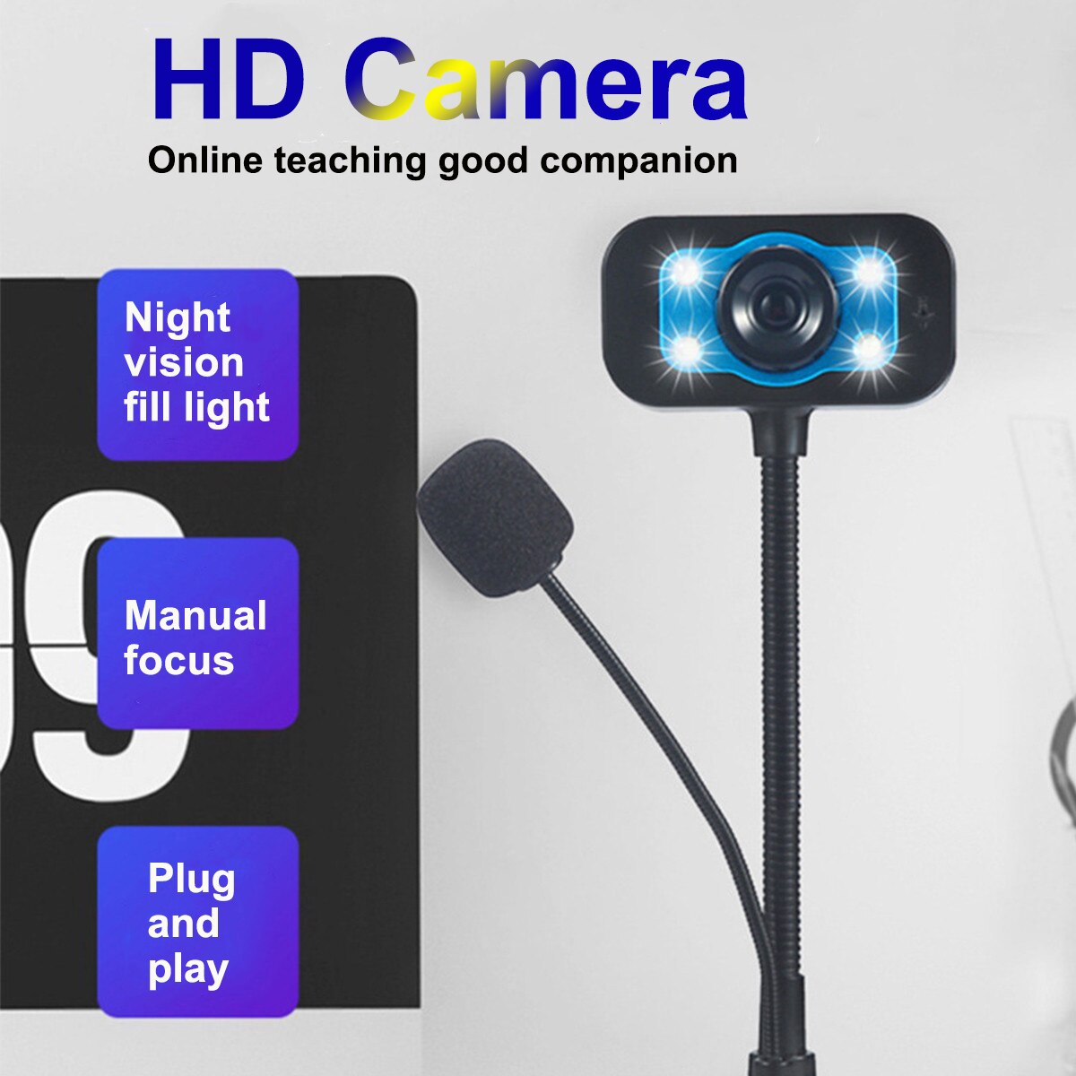 Hd Camera Webcast Online Lessen Desktop Computer Digitale Notebook Video Gratis Drive Video Microfoon Met Led Licht