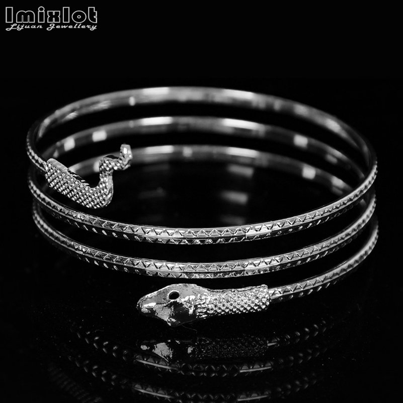 Punk Opgerolde Slang Spiraal Bovenarm Manchet Armlet armband Bangle Armband Voor Vrouwen Sieraden Goud Zilver Kleur