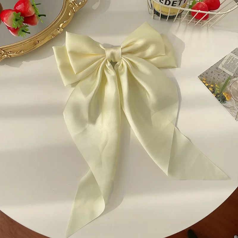 1 Uds. Cinta de satén de Color sólido, lazos grandes, horquilla, Clips de primavera, accesorios para el cabello para mujeres y niñas, sombreros coreanos de de verano 2023