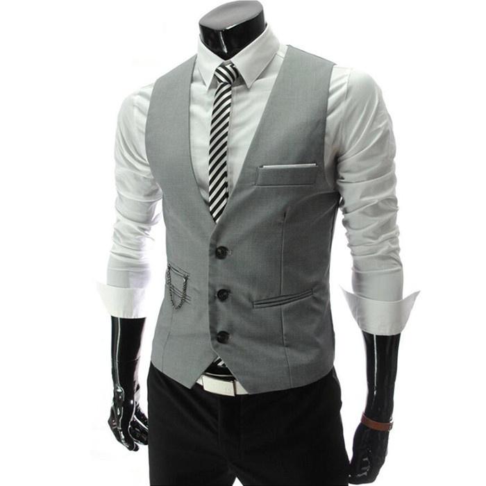 Formale Weste männer schlank Ärmellose Jacke Weste Blazer Männer Weste Colete Ropa hombre Chaleco hombre Anzüge Weste Männer Kleidung: grau / XL