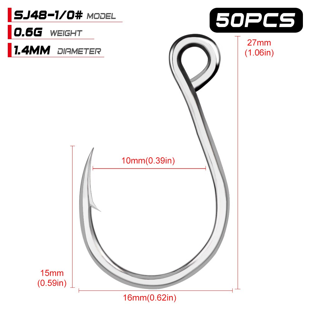 Haak Rist 50 Stks/partij 1/0-11/0 Sterke Rvs Jigging Haak Ji... – Grandado