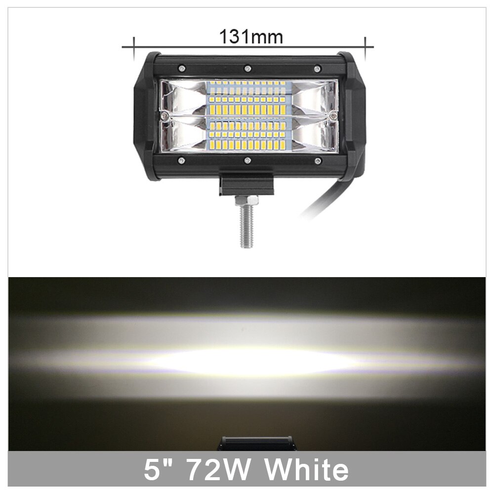 Barra de luces LED de 12 pulgadas, 72 W, 180 W, focos de inundación para camiones todo terreno 4X4, lámpara antiniebla para motocicletas, luces externas de trabajo de conducción 12V 24V: 5 inch 72W White x1