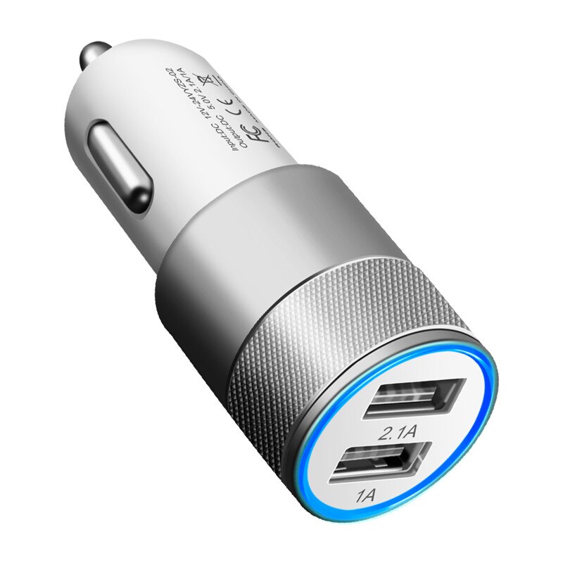 Crouch 5 V 2.1A Dual USB Auto-Oplader Metalen Legering Snelle Auto Telefoon Oplader Adapter voor iPhone Xiaomi Samsung huawei HTC LG Lader: Silver