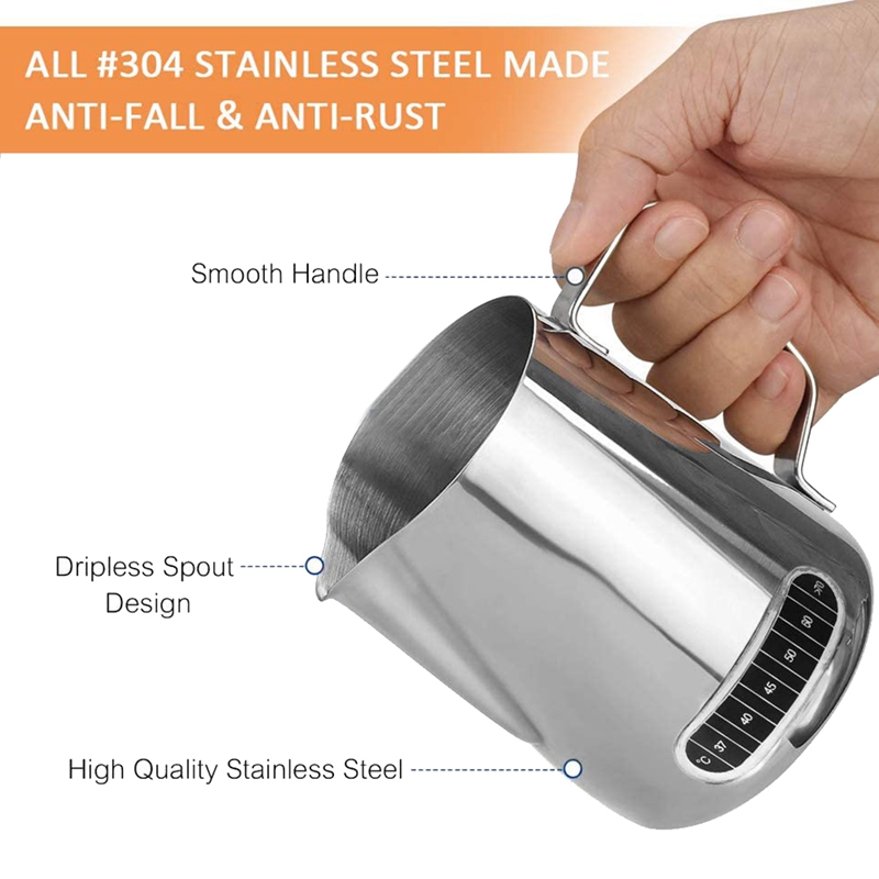 Mælkeskummende kande ,20oz rustfri stål espresso dampende kande med termometer, kaffe mælkeskummende kop