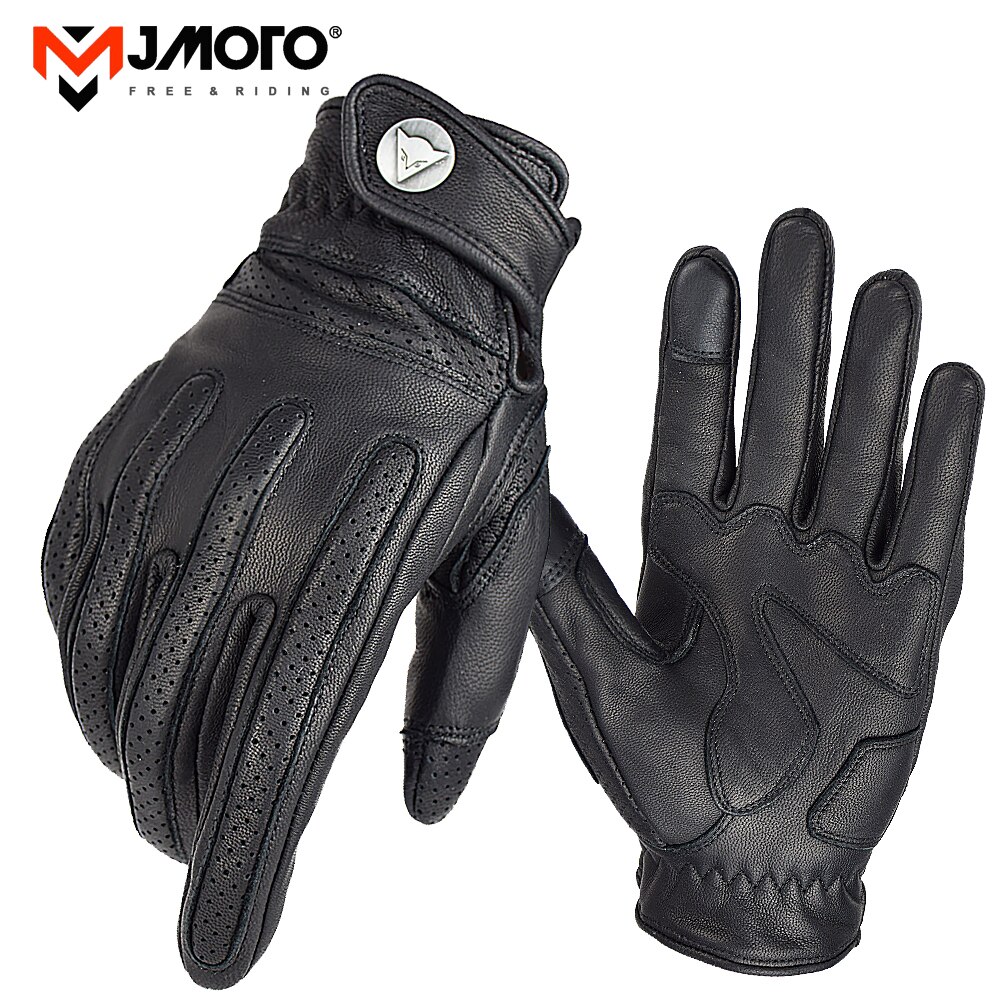 Retro luvas da motocicleta touchscreen moto equitação luvas dedo cheio primavera do vintage couro luva guantes: Black / XXL