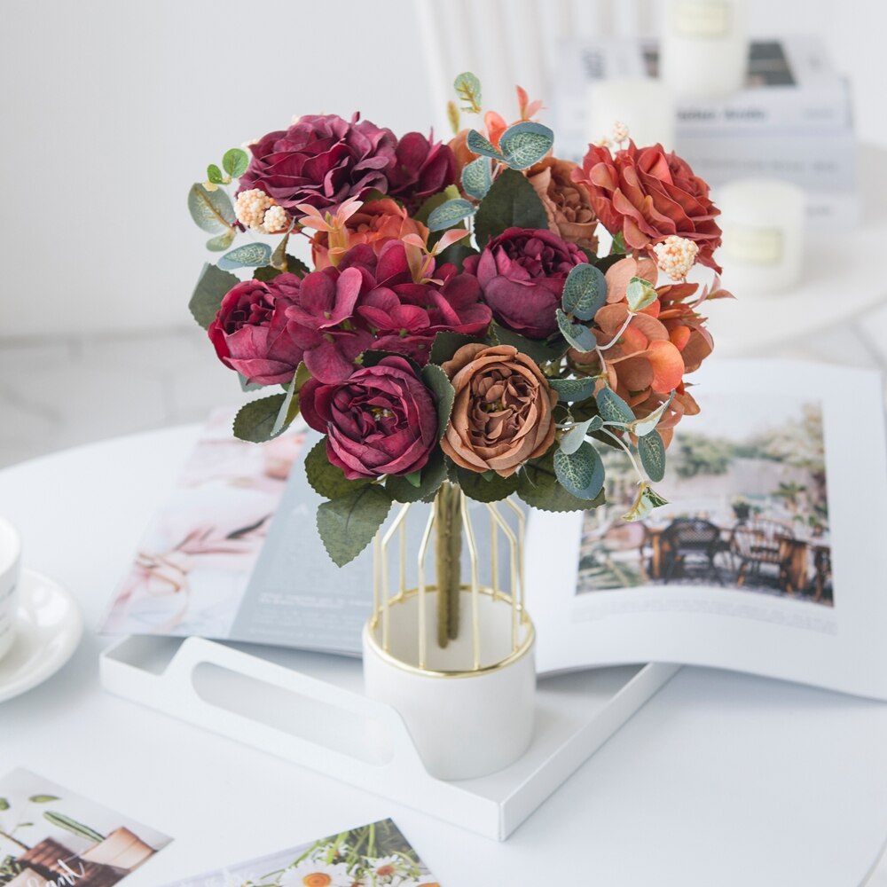 5 buntar rosa pionbukett konstgjorda blommor heminredningstillbehör bordsdukning bröllop dekorativ blomma