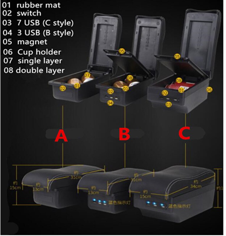 Voor Ford Fiesta Armsteun Doos Voor Ford Fiesta MK7 Interieur Onderdelen Speciale Retrofit Onderdelen Auto Armsteun Center Opbergdoos Met usb