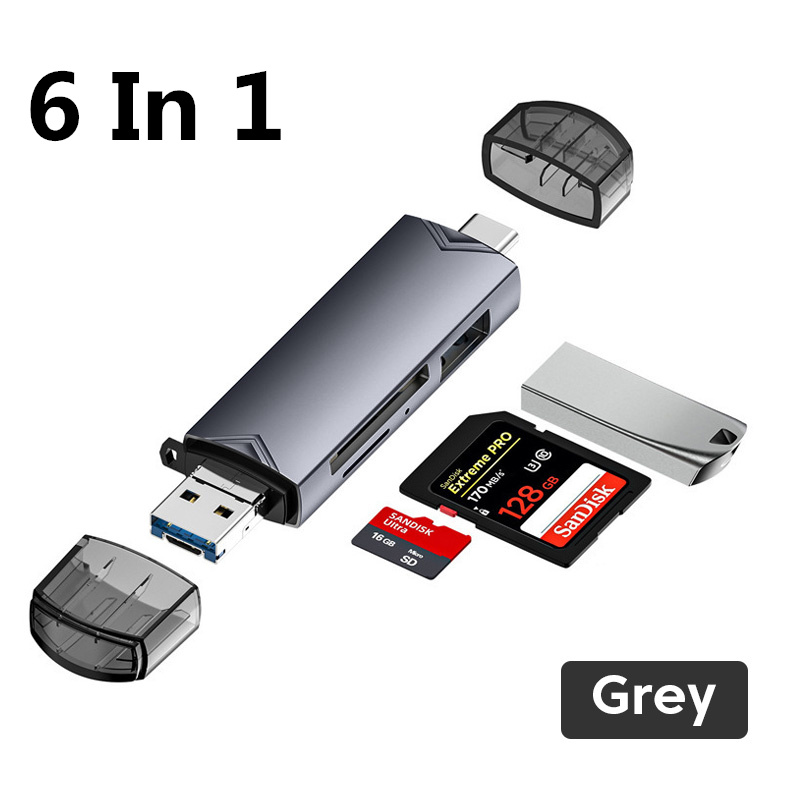 Elough 6/7-in-1-Kartenleser, USB 3.0, Micro-SD, TF-Karte, Speicherleser, Hochgeschwindigkeits-USB-Flash-Laufwerk, Typ C 3.1 auf USB-Adapter, Schreiber: green