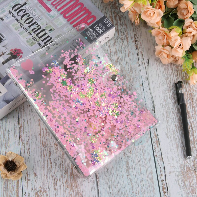 Cute Transparent PVC Glitter Sequins Notebook Cover Office School 6 Rings Binder Spiral Planner Agenda Organizer Notebooks A5/A6