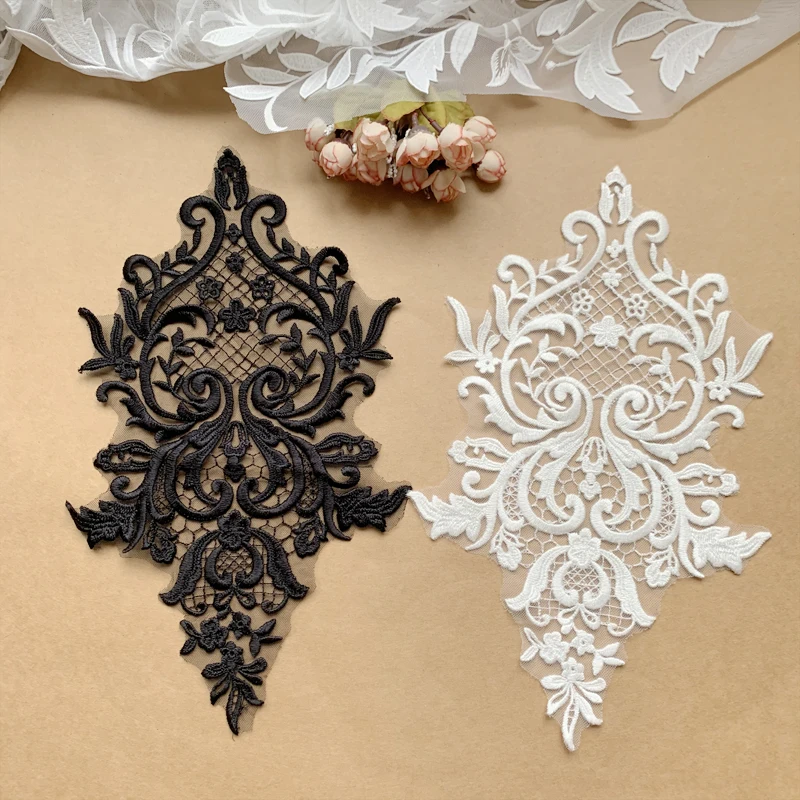 2 uds patrón de rejilla bordado encaje hoja flores parche hecho a mano DIY vestido de novia pecho espalda accesorios RS4163
