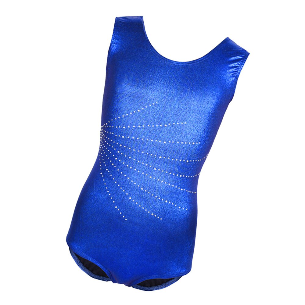 Metallic Luster Ballet Leotard Sleeveless Gymnastics Suit Dance Practice Bodysuit for Kids Girls (Dark Blue, for 5-6Y)