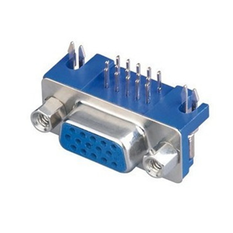 Adaptateur VGA DB15 DR15 à 3 rangées, Port parallèle bleu, 15 broches D Sub 15 voies, connecteur femelle PCB à 90 degrés, 10 pièces/lot