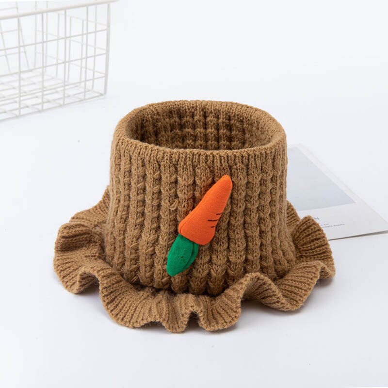 Autumn Winter Children's Woolen Scarf Pure Color Knitted Thick Collar Cute Fruit Boys Girls Baby Wild Warm Scarf C63: khaki