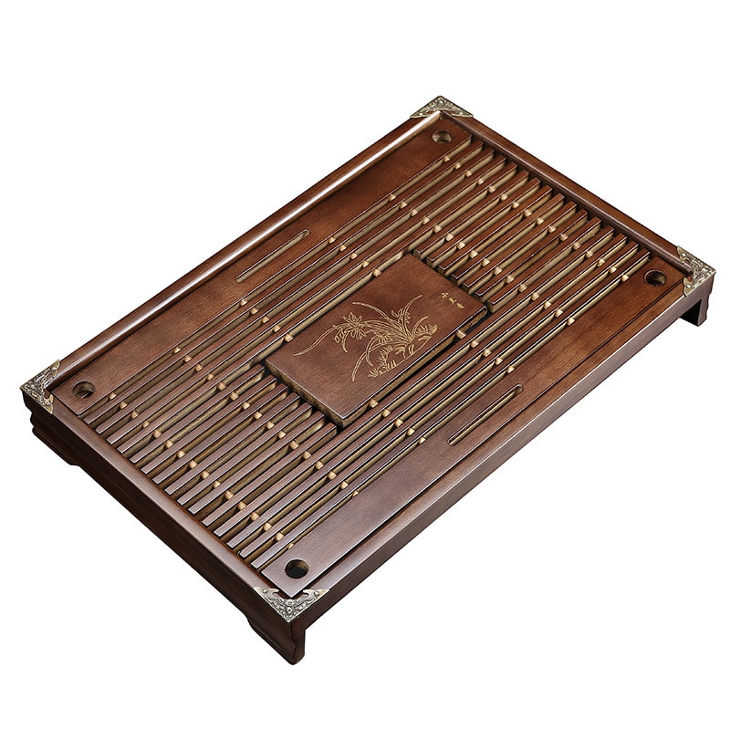 Bandeja de chá de madeira maciça conjunto de chá kungfu gaveta de drenagem de água chinesa bandeja de chá 43x27x5.5cm