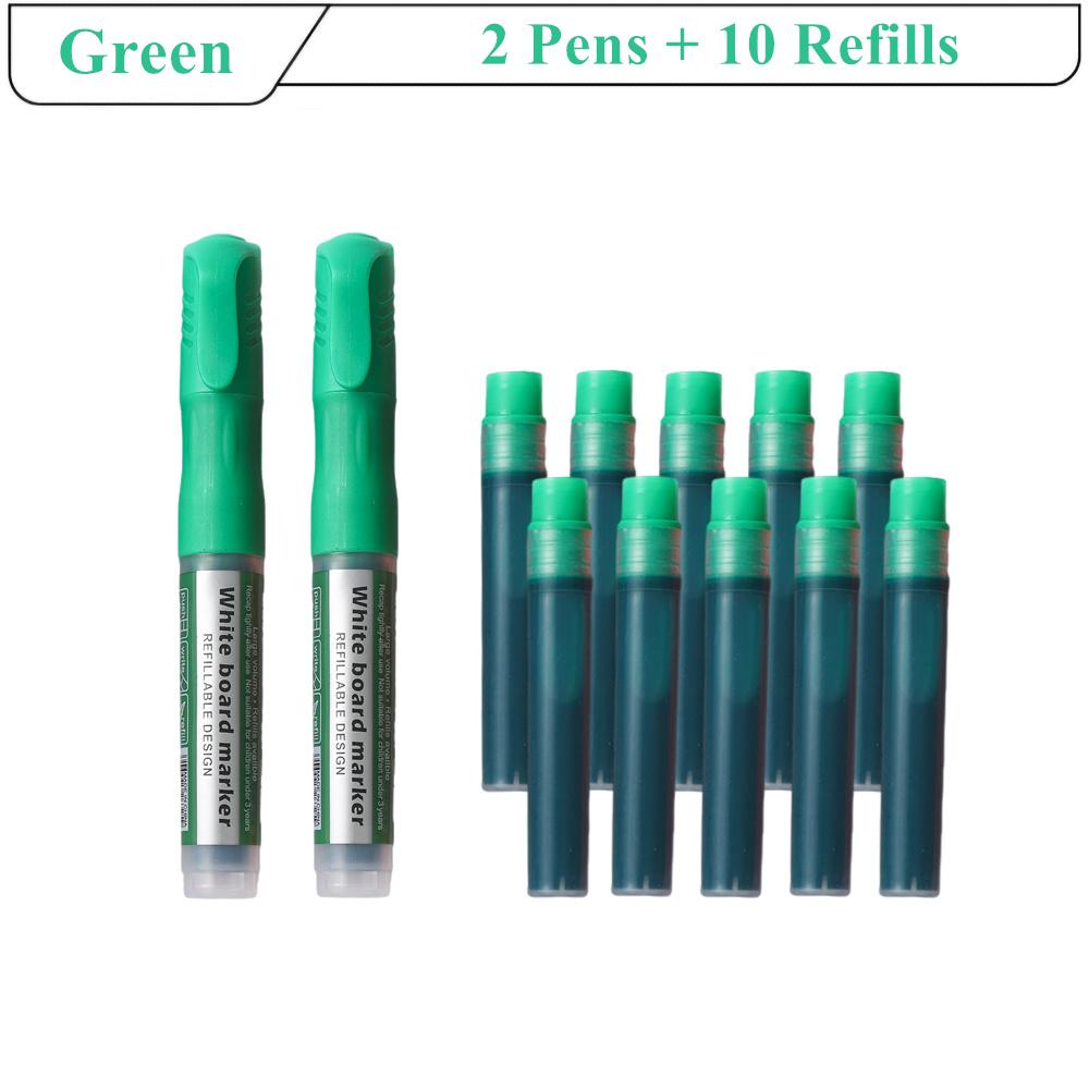 2 bolígrafos + 10 recambios, bolígrafo de pizarra de gran capacidad, marcador recargable negro, rojo, azul y verde, suministros de aprendizaje, papelería escolar y de oficina: Rojo