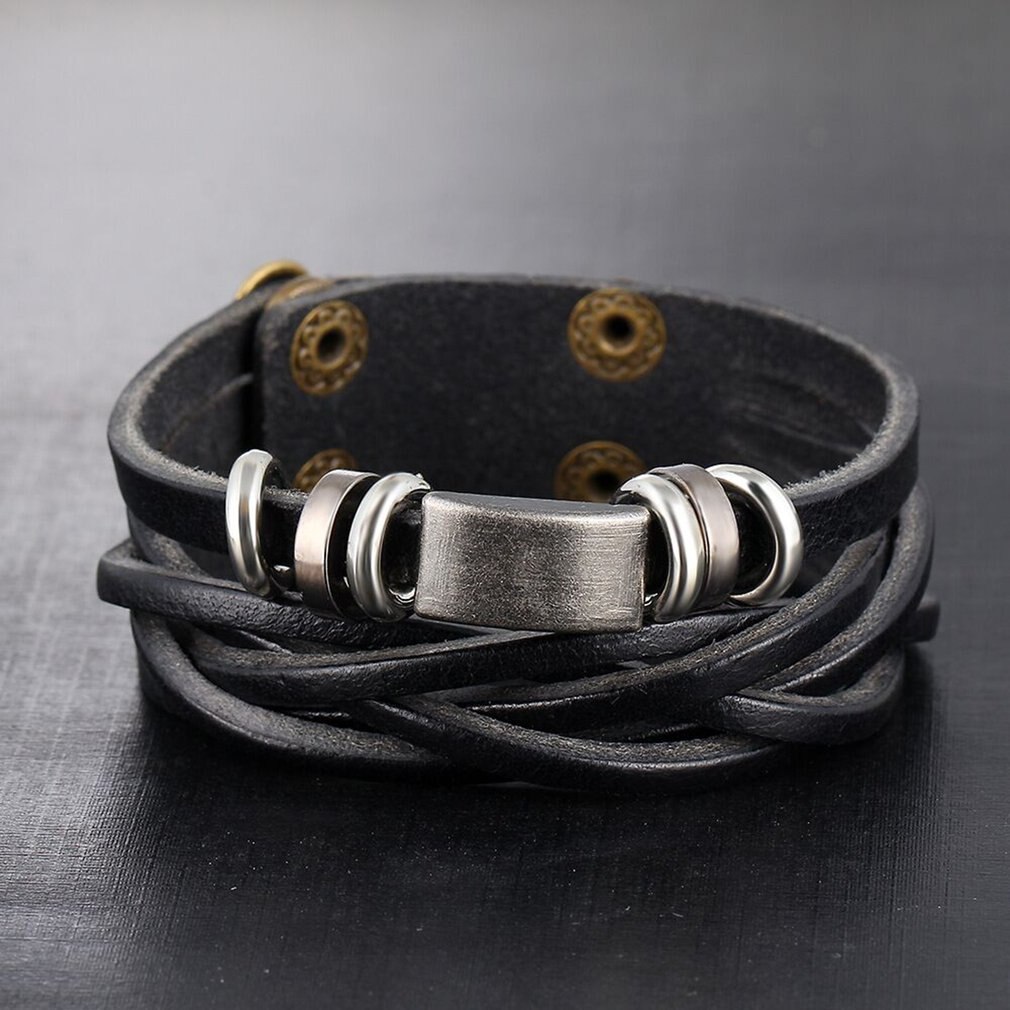 Leren armband heren geweven meerlaagse armband handgemaakte sieraden voor heren meerlaagse leren armband