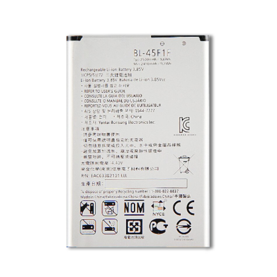 Batería de BL-45F1F de , 2500mAh, para LG K9, K8, K4, K3, M160, MS210, X230K, M160, X240K, LV3, , versión