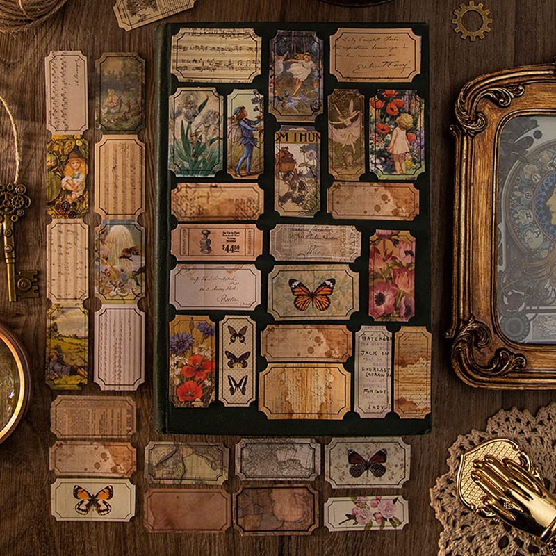 Vintage Style Label Stickers Set (180 Pcs), Art Journaling Scrapbooking Planner Junk Journal DIY Craft Supplies