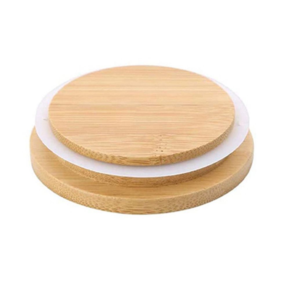 Tapas de tarros de madera de bambú con anillo de sellado de silicona, tapa de madera reutilizable, botellas, tazas, tapas de vasos con agujero de paja, 70/86mm, 1 ud.: 86mm no hole