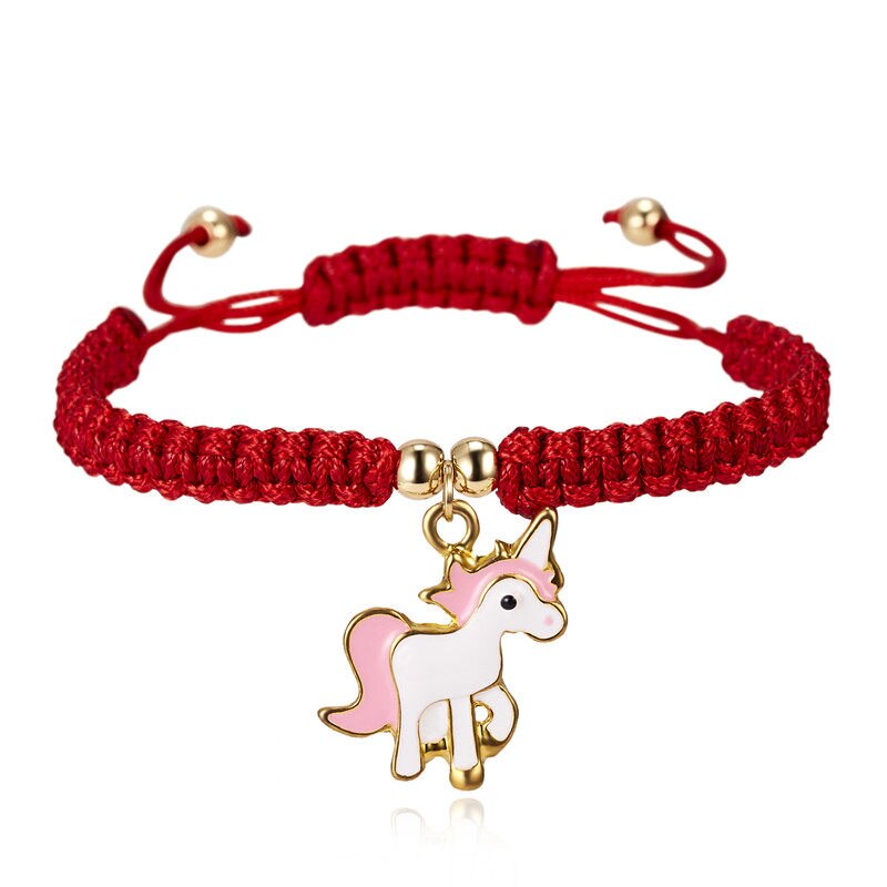 Make A Wish Paper Card Pink Foal Pendant Red Rope Braid Adjustable Bracelet Lovers Sister Preferred