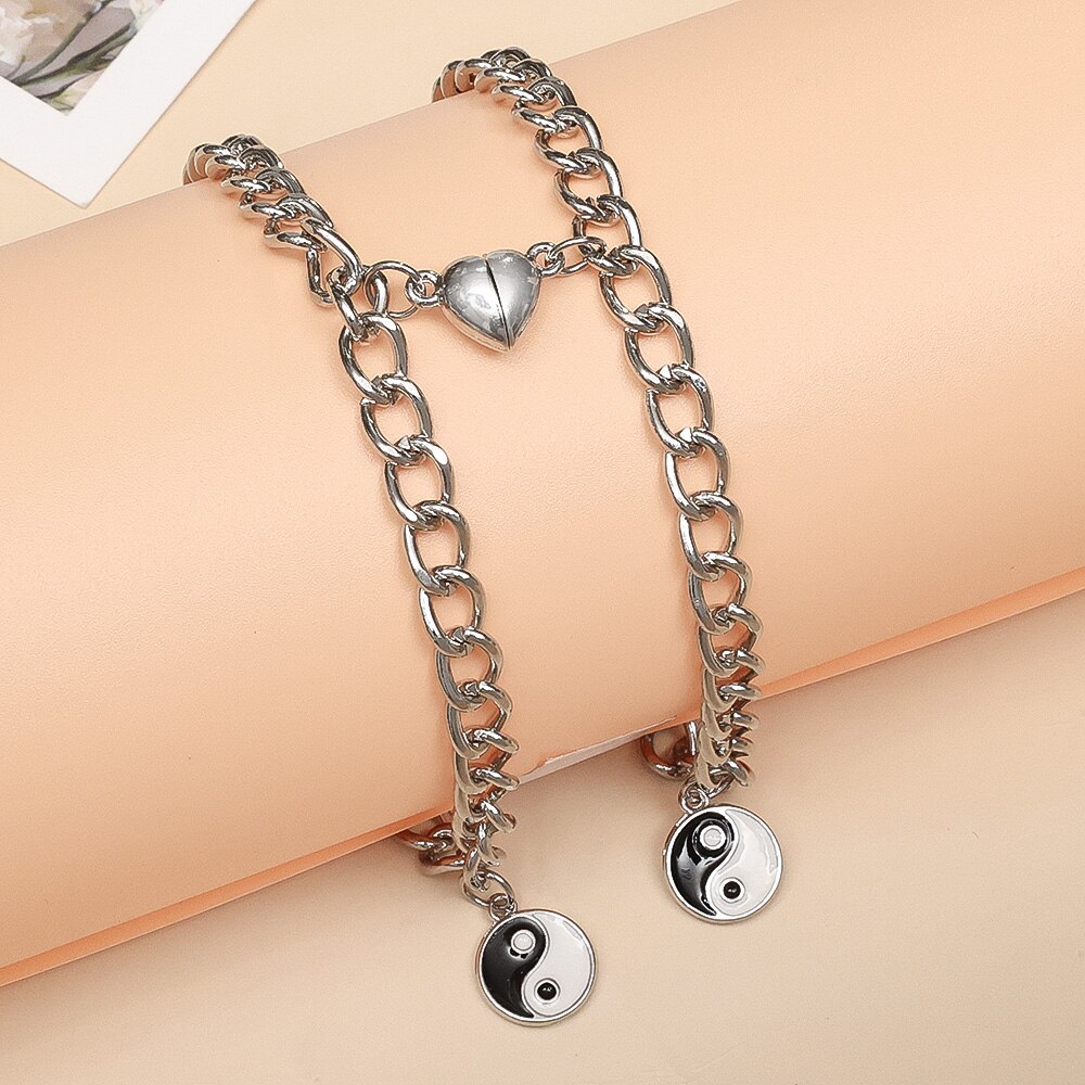 Tai Chi Yin Yang coppia bracciali per donna ciondolo in lega catena regolabile cuore braccialetto magnetico abbinamento amante regali gioielli