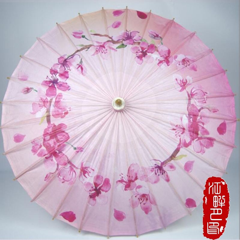 Parapluie en papier fleur couleur rose huile | Parapluie fleur pêche cercle rond, parapluie en papier pour enfants danse mariage, décoration de mariage