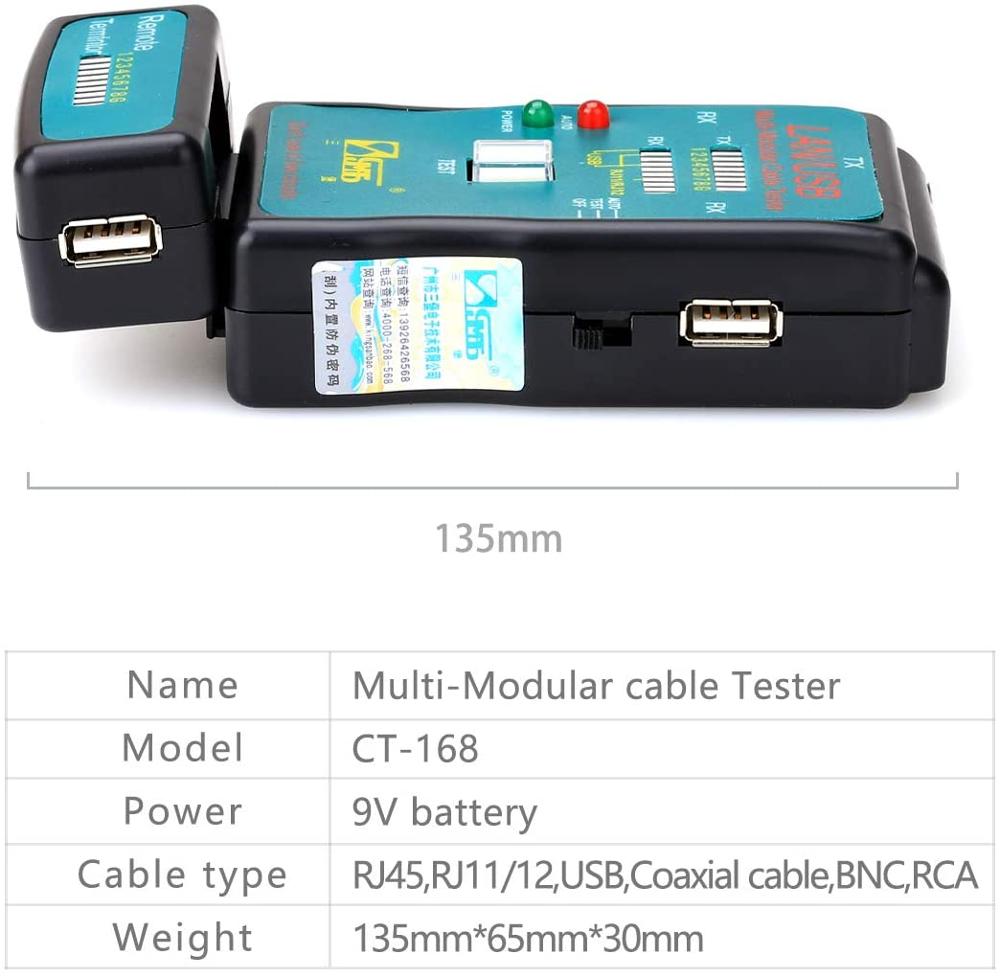 CT-168 Multi-Modular Cable testerRJ45 ， RJ11/12 ，USB Ethernet Cable LAN USB Tester