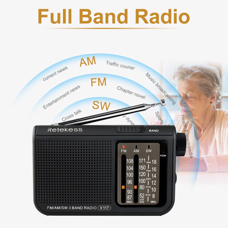 Retekess V115 Portable FM AM SW Multi-function Radio And V117 Elderly Radio, Compact Radio AM FM SW Bundle