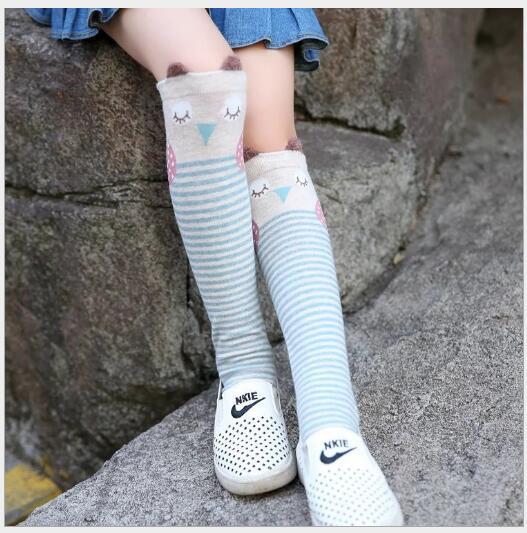 Nuovi cartoni animati dritti per bambini primavera e autunno calzini sopra il ginocchio orecchio Stereo ragazze gamba riscalda calzini per bambini: blue strip