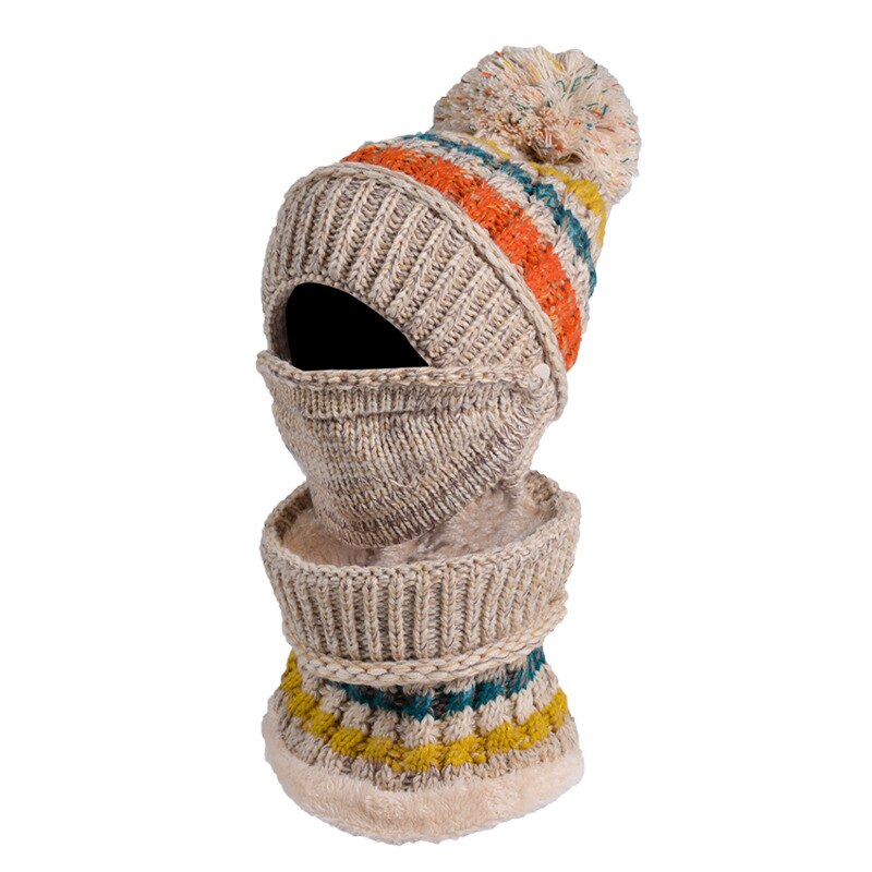 Vinter ski hat kvinders tredelt varm polstret hat ridning hat udendørs snowboard hat plus fløjl strikning skiløb: Beige