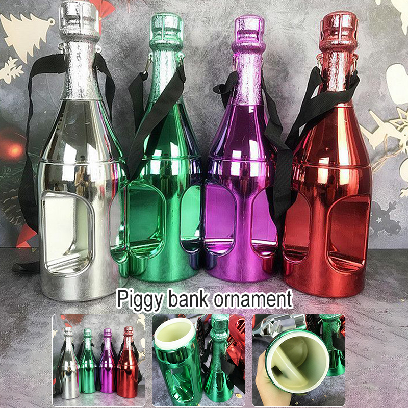 Boîte de rangement multifonction en forme de bouteille de vin, bac de rangement avec bandoulière, ornement en forme de tirelire, pour la décoration de la maison