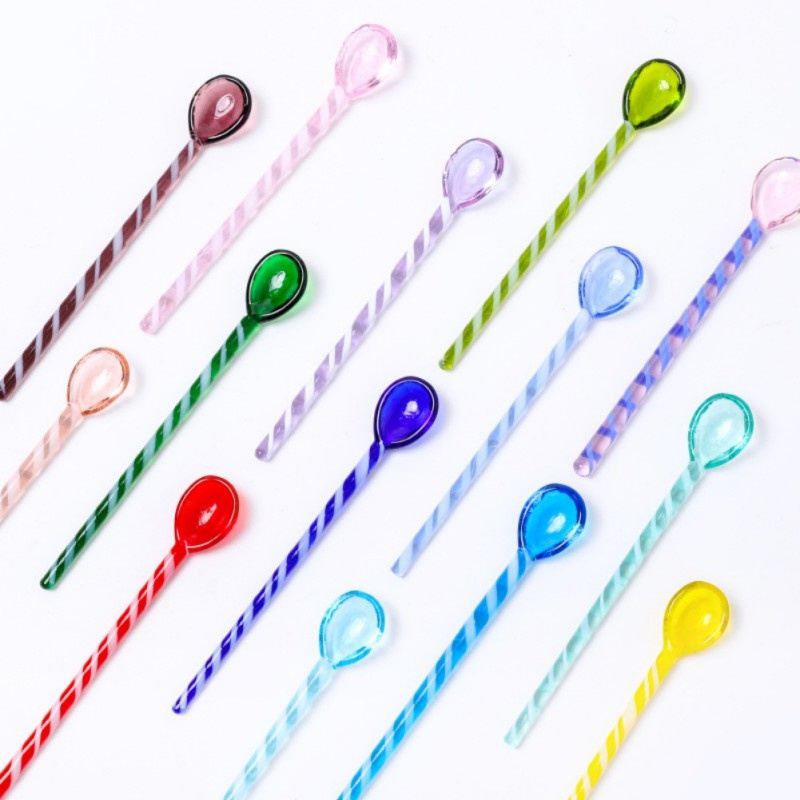 Kleurrijke Glas Roeren Koffie Melk Thee Roeren Stok Koffie Dessert Scoop Staaf Lepel Lange Steel Sap Koffielepel Servies