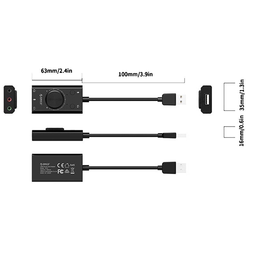 USB Sound Card External Stereo Microphone Speaker Earphone Audio Jack 3.5mm Cable Adapter Mute Switch Volume Adjustment Free Dri